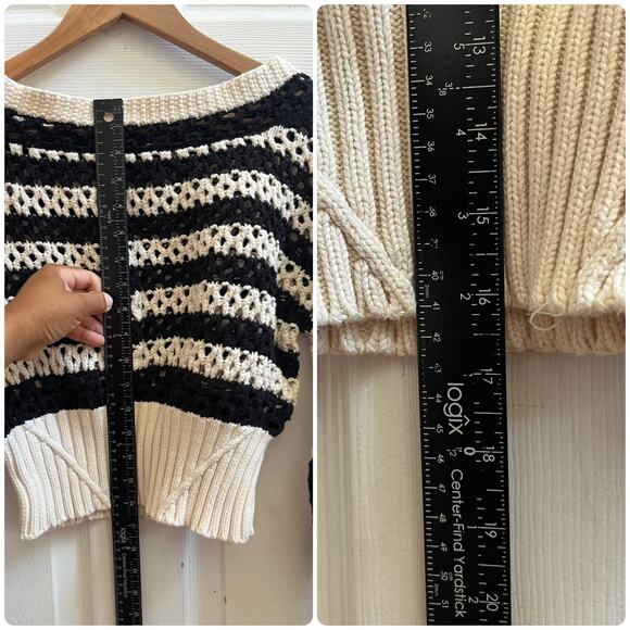 Zara Limited Edition Openwork Chunky Knit Striped Boho Chic Crop Sweater Medium - Picture 10 of 13